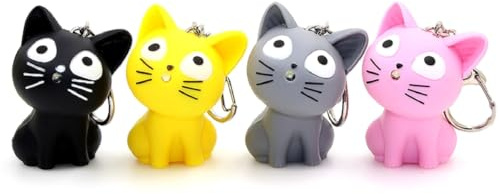 JZK 4x Katzen Schlüsselanhänger mit LED Licht und Ton 3D Mini Spielzeugkatze, Geburtstagsparty Dankeschön Geschenke Gadget für Katzenliebhaber Partytütenfüller für Kinder, Werbegeschenke