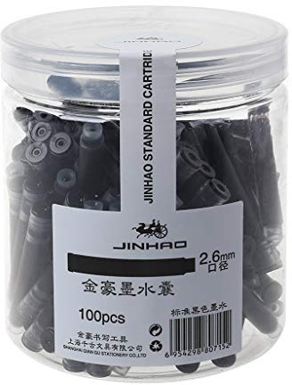 HYROOY Cartucce per penna stilografica, 100 pezzi, 2,6 mm, in plastica nera + inchiostro