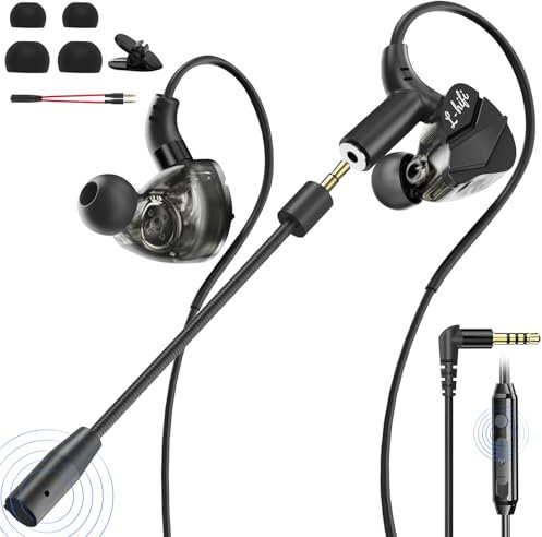 BraveKoi In Ear Gaming Headphones, Wired Gaming Headset with Mic 360° Surround Sound Intelligent Noise Reduction Dual Microphones, Ergonomic Design Gaming Earbuds for PC Xbox PS5 PS4 Switch