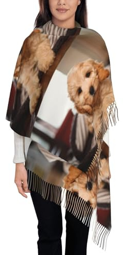 Poadnly Cockapoo Beige Curly Dogs Pets Dogs, Large Soft Cashmere Feel Shawls Wraps Women Fringed Scarf Light Stole 197x72 cm