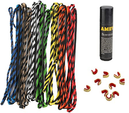 HNZMDY 40-67 Flemish Bow String Replacement 16 Strand Replacement Bowstring with 2 Pcs String Nock and 1 Pc String Wax for Traditional and Recurve Bow (Black White, 40)