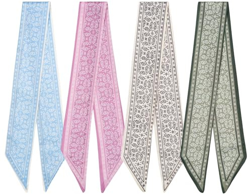 QIUTIMIY Lot de 4 écharpes fines en sergé pour cheveux, foulards, bandeaux, sacs à main, accessoires de mode pour femmes