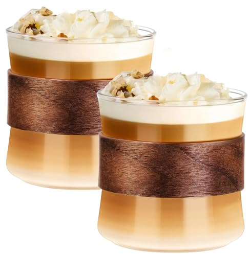 PARACITY Espresso Cups 420ML, Set of 2, Espresso Cup, Expresso Coffee Cup | Borosilicate, Wooden Ring, Clear, Espresso Accessories, Heat Resistant Glass Cup for Coffee Tea Milk Juice Ice Cream