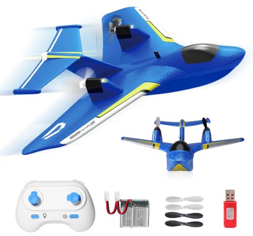RoofWorld RC Water Plane,RC Airplane for Water Land and Air, Remote Control Airplane Flying Fighter Toys,2.4GHz 6-axis Gyro Stabilizer RTF Glider Aircraft Jet for Kids Adults Beginners Boys (Blue)