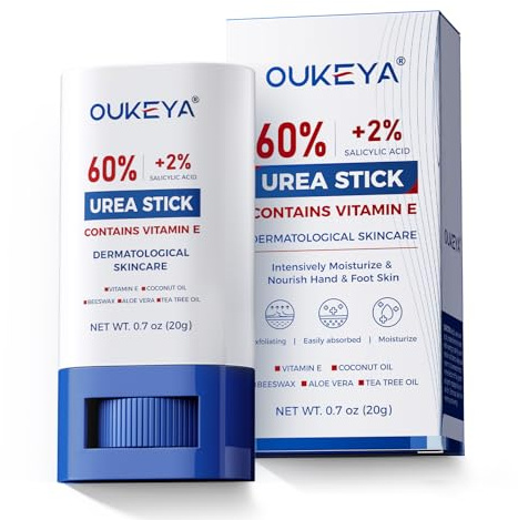 OUKEYA Fothyvel Stick med 60% Urea, Mjukgörande Solbalsam för Hälar, Fötter, Armbågar och Knän, Intensiv Vård för Torr och Sträv Hud, 20 g