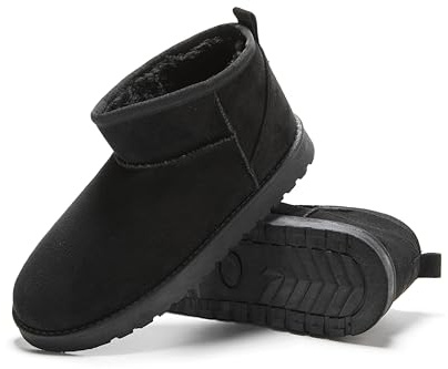 Women’s Suede-Effect Ankle Boots, Warm Fleece-Lined Slip-On Winter Booties with Cushioned Insole and Non-Slip Sole (BLACK, One Size, Adult, Women, 5, Numeric, UK Footwear Size System, Medium)