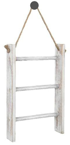 Mantas de escalera - Toallero de baño de 3 niveles, estante de pared vintage | Accesorios rústicos de barra de madera y metal, riel colgante decorativo para organizar el almacenamiento en casa en la