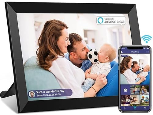 10,1 tums digital fotoram med 32 GB minne, trästil ABS-design, för hemmakontor skrivbordsvisning av JPEG-bilder från telefon