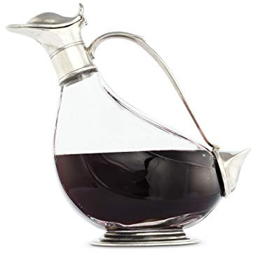 Vagabond House Hand-Blown Glass Wine Decanter with Solid Pewter Duck Shape Hand Blown Lead-free Crystal Glass, Red Wine Carafe, Wine Gift, Wine Accessories 9 inch x 8 inch Long 30 oz
