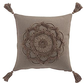 J-Line Blomkudde + bomullsklockor taupe