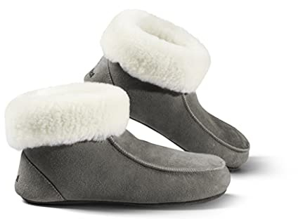 Fellhof Zapatillas de casa hechas a mano de piel de cordero, unisex, forradas de invierno, verano, naturales, transpirables,, gris, 37 EU
