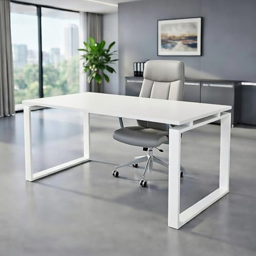 OFIFACTORY Mesa Oficina Profesional | Escritorio Madera con Tablero de Melamina 25 mm Ideal para Despacho, Teletrabajo, Ordenador o Estudio | Mesa Ordenador Escritorio Grande (140X80, Blanco)