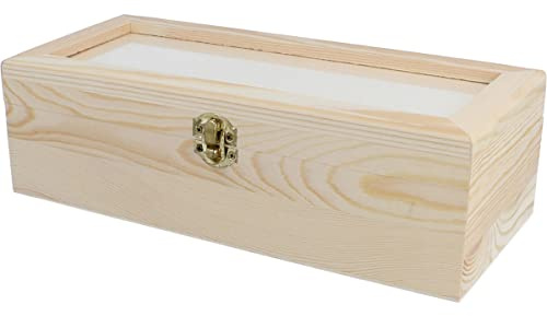INNSPIRO Caja madera de pino macizo con vidrio y separadores 29,5x12,5x8,8cm.
