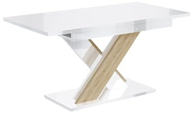 ALTDECOR Esstisch ausziehbar, ideal als Küchentisch, Esszimmertisch - oder Wohnzimmertisch, solide Konstruktion aus Möbelplatte, 140-180x80x75 cm - Weiß Hochglanz/Sonoma - RONX