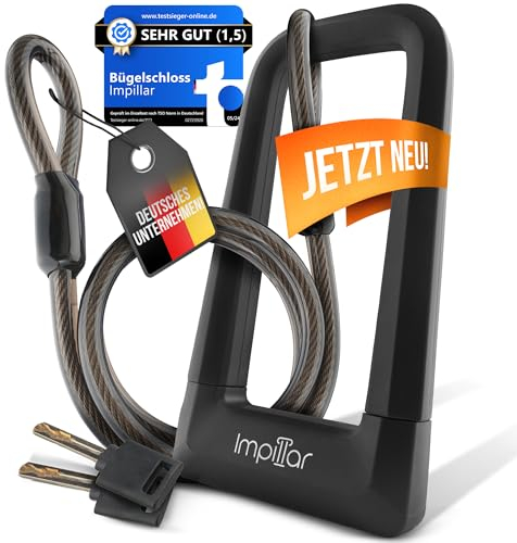 Impillar® Bügelschloss Klein für Fahrrad | E-Scooter | E-Bike | Roller & Motorrad [Hohe Sicherheit] Leichtes Fahrradschloss inkl. Halterung + Kabel - auch für Kinder geeignet