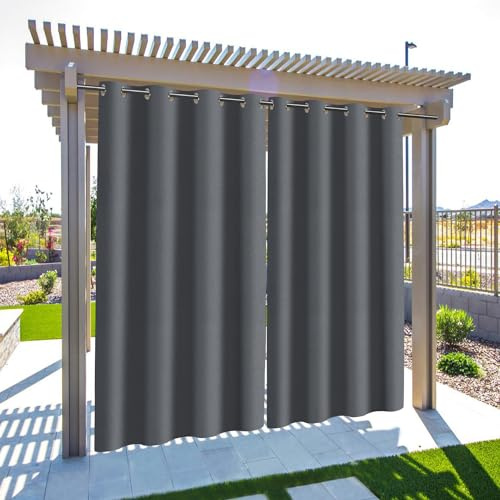 Daromigo Outdoor Vorhang Wetterfest, Garden Outdoorvorhänge mit Ösen(1.6 inch), Outdoor Vorhänge Grau Sichtschutz Sonnenschutz 274x132CM (HxB) für Terrasse, Balkon, Pavillon,1 Stück