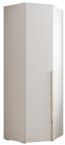 MEBLE KRYSPOL Inova 1 Eckschrank - Kleiderschrank mit Regalen und Stangen - Aufbewahrungsmöbel - für Schlafzimmer, Jugendzimmer, Flur - 236,7x81,7x47cm - Weiß, Handgriff Gold