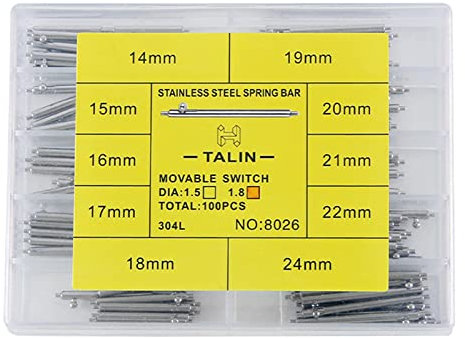 Edelstahl-Uhrenarmband-Federband-Verbindungsstifte, Wactchmaker-Werkzeug, 14/15/16/17/18/19/20/21/22/24 mm, 1,5/1,8 mm