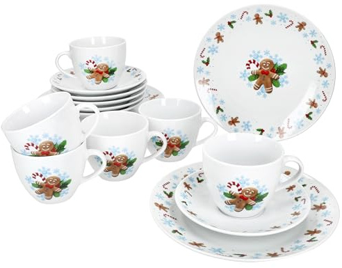 MamboCat Candyman 18tlg Kaffeeservice I Porzellan-Kaffeeset für 6 Personen mit eisblauem Weihnachtsdekor I Je 6X Kaffeetassen 160ml, Untertassen & Kuchenteller