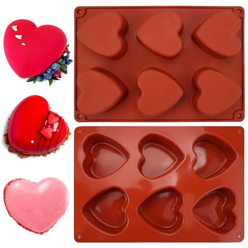 EXIN DEHCEN 2 Pezzi Stampi Silicone Cuore, Stampo Cuore Silicone, Stampo in silicone A Forma di Cuore, Moule en Silicone Coeur à 6 Cavités pour Chocolat, Gâteau au Fromage, Glaçons, Bougies de Savon