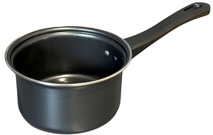 14 cm non-stick mjölkpanna för halogen, elektrisk, gas och solida hällar | 1,4 liter kastrull | anti-brännande plasthandtag | livsmedelssäkert kolstål med PTFE non-stick beläggning