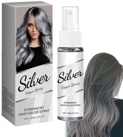 Temporäres Haarfarbe Spray Grau, Haarspray Farbe Abwaschbar, Farbiges Hair Dye Grey für Temporäre Styling, Sofortige Farbabdeckung, für Karneval, Halloween, Cosplay, Schnelle Haarfärbung (Grau, 30ml)