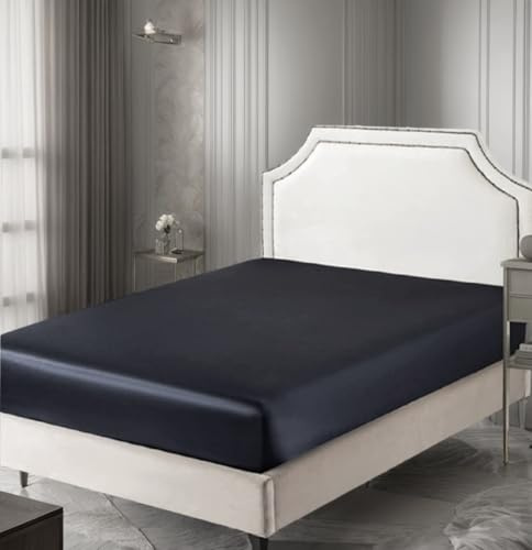 Seidiges Satin-Spannbetttuch, klassisch, luxuriös, seidig weich, einfarbig (Schwarz, 160x200)