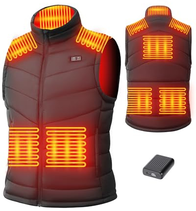 HILLSLTR Gilet Chauffant Homme avec Batterie 7.4V 18400mAh, 8 Zones Chauffantes, Double Contrôle, Veste Chauffant Électrique Hiver Extérieur