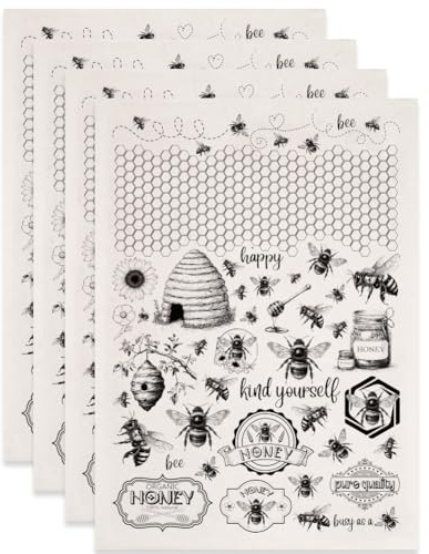 SUPERDANT 5 piezas de transferencia subesmalte abeja y miel en negro para cerámica calcomanías animales adhesivos decorativos para vajilla, papel subesmalte y sobreesmalte, calcomanía deslizamiento de