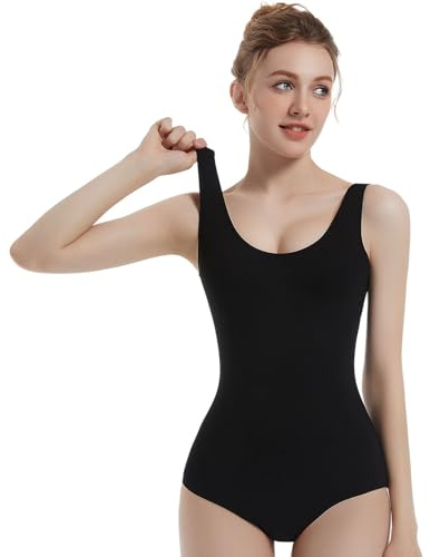 Spoxiyue Women's Dance Leotard, Black Nylon-Spandex Ballet Bodysuit, Scoop Neck Tank Style, Soft Knit Fabric, Youth to Adult Sizes (Black, M)
