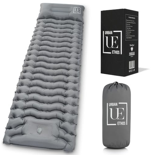 Urban Ethos UK 10cm Inflatable Camping Sleeping Mat with Foot Pump & Pillow