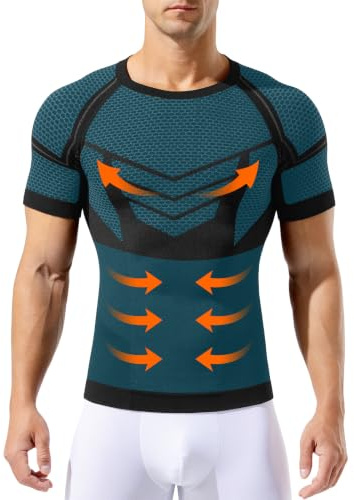 Mauro Kane Camiseta Compresión Hombre Manga Corta Vientre Plano Moldeadora | Faja Reductora para Hombre, Body Shaper, Shapewear, Elástica, Ajustada, para Gimnasio, Fitness, Correr y Uso Diario
