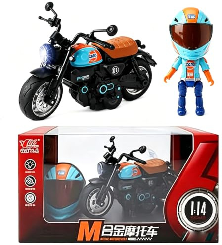 Transforming Motorcycle Doll - 1:14 Helmet Action Figure, Hidden Rider Figurine with Articulated Joints, Alloy & ABS Mini Model Toy for Desk Decor, Office Display & Motorcycle Gift (Blue)