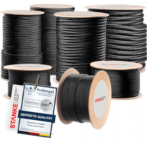 Seilwerk STANKE Polypropenrep 14mm 30m Svart - Tvättlina för Balkong, Camping, Trädgård - Zeltschnur, Flytrep för Angeln, Vattensportarter, Slitstarkt i Svart, Väderbeständigt Outdoor-rep