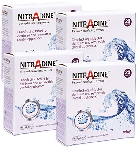 Nitradine Tablets x 4 Boxes ~ (80 Tablets) Cleaning & Disinfecting Ortho & Denture