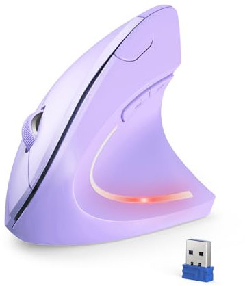 TECKNET Mouse Verticale, 4800 DPI Mouse Wireless Ergonomico, Protegge Il Braccio, Mice Senza Fili 6 Pulsanti per PC, Computer Portatile, Mac, Viola