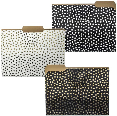 Graphique Lot de 9 dossiers à pois dorés avec 3 motifs uniques à pois, ornés d'une feuille d'or sur papier cartonné durable à triple score, 29,8 x 24,1 cm