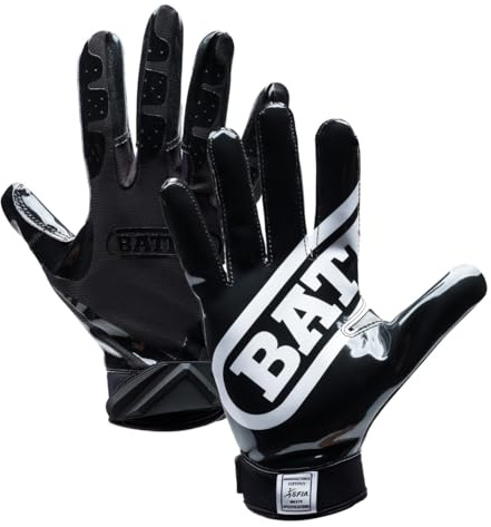 Battle Sports Double Threat Wide Receiver - Adult and Youth Football Gloves - Ultra Stick Gloves - Adult Large, Black