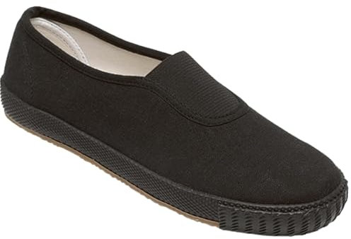 MyShoeStore Unisex School PE Canvas Slip On Plimsolls, Black, UK 3