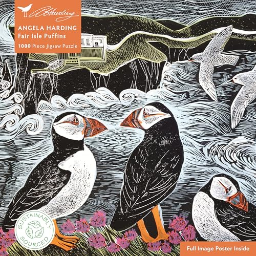 Adult Sustainable Jigsaw Puzzle Angela Harding Fair Isle Puffins: 1000-pieces Ethical, Sustainable, Earth-friendly