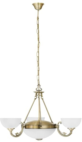 EGLO Pendellampa Savoy, 5-flammig Hängelampa Vintage, Rustikalt | Hängeleuchte av brunerad metallgjutning, frostat glas i vitt, Matbordslampa, Vardagsrumslampa hängande med E14 och E27 sockel
