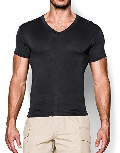 Under Armour Men's HeatGear Tactical V-Neck Compression Short-Sleeve T-Shirt, Black/Clear, Large