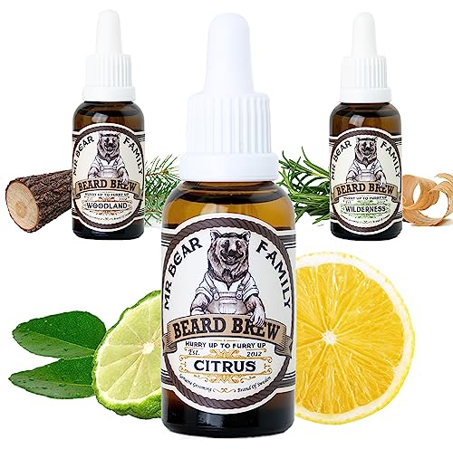 Mr Bear Family Bartöl Herren - Citrus - pflegt und unterstützt Bart Wachstum - nährreiches Bartpflege Öl mit Jojoba und Argan - Bart Öl Man - Moisturizer Beard Oil for Men 30ml