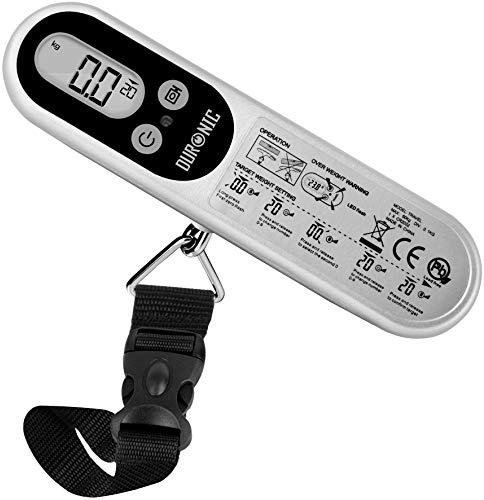 Duronic LS1014 Bilancia digitale pesa valigia, Pesa bagaglio da viaggio fino a 50kg, Cinghia e gancio resistenti, Batterie incluse, Compatto e portatile, Pesa trolley