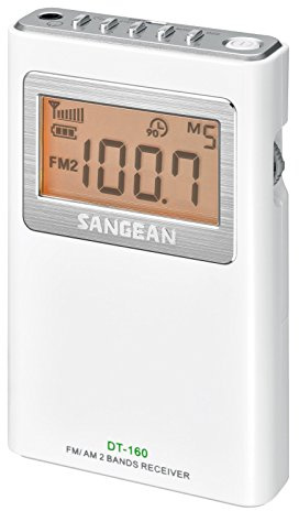 SANGEAN DT-160 AM/FM Stereo Pocket Radio with up to 100 Operating Hours on 2 AA Batteries (White)