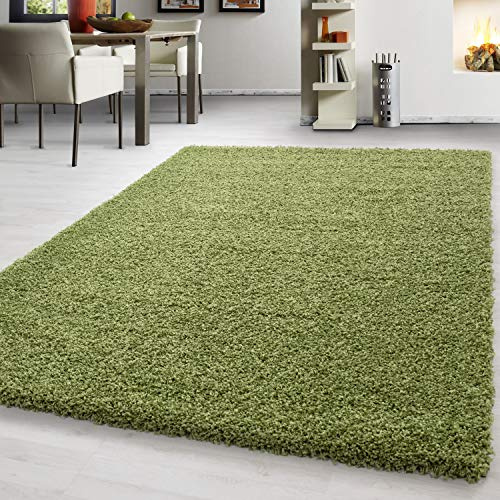 Teppium Moderner Hochflor Teppich Wohnzimmer 200x300 (200 x 290 cm) Grün - Shaggy Flauschiger Teppich, Extra Weich, Pflegeleicht und Einfarbig - für Schlafzimmer, Küche und Esszimmer