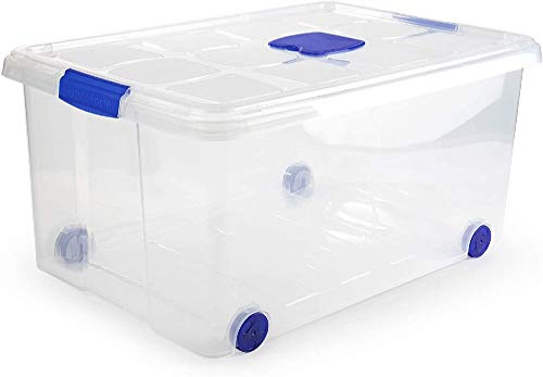 PLASTIC FORTE, Caja de almacenamiento, TRANSPARENTE, 55 Litros 62x45x32 cm, con ruedas