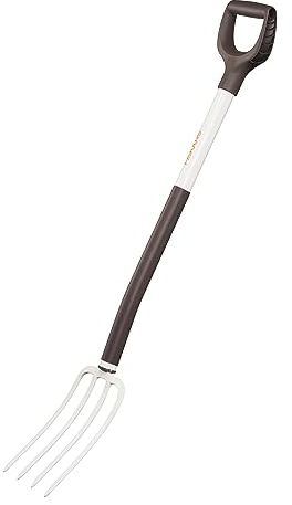 Fiskars Spatengabel für weiche, lockere Böden, Mit 4 Zinken, Länge: 113 cm, Hochwertige Stahl-Zinken/Aluminium-Stiel, Schwarz/Weiß, Light, 1019603