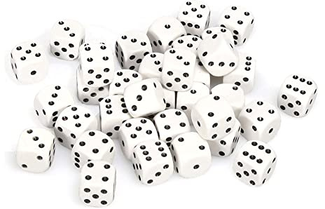 Chessex Opaque 12mm d6 White w/Black Dice Block 36 Dice