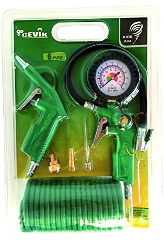 Cevik CA-CK220 - Kit con aerografo per compressore, 6 pezzi: pistola per soffiare, pompa, spirale 5 mt, e 3 punte